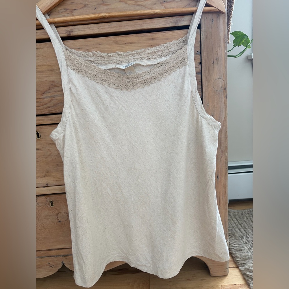 Christopher & Banks Cream Lace Trim Camisole Linen Rayon women’s XL staple layer